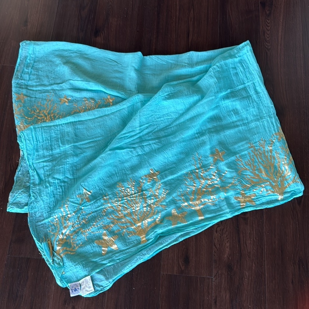 Aqua and Gold Women's Swim Sarong Scarf